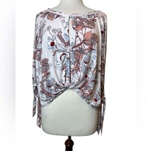 Free People Tunic Top Size S Floral Patterned Keepin On Tie Drop 3/4 Sleeves